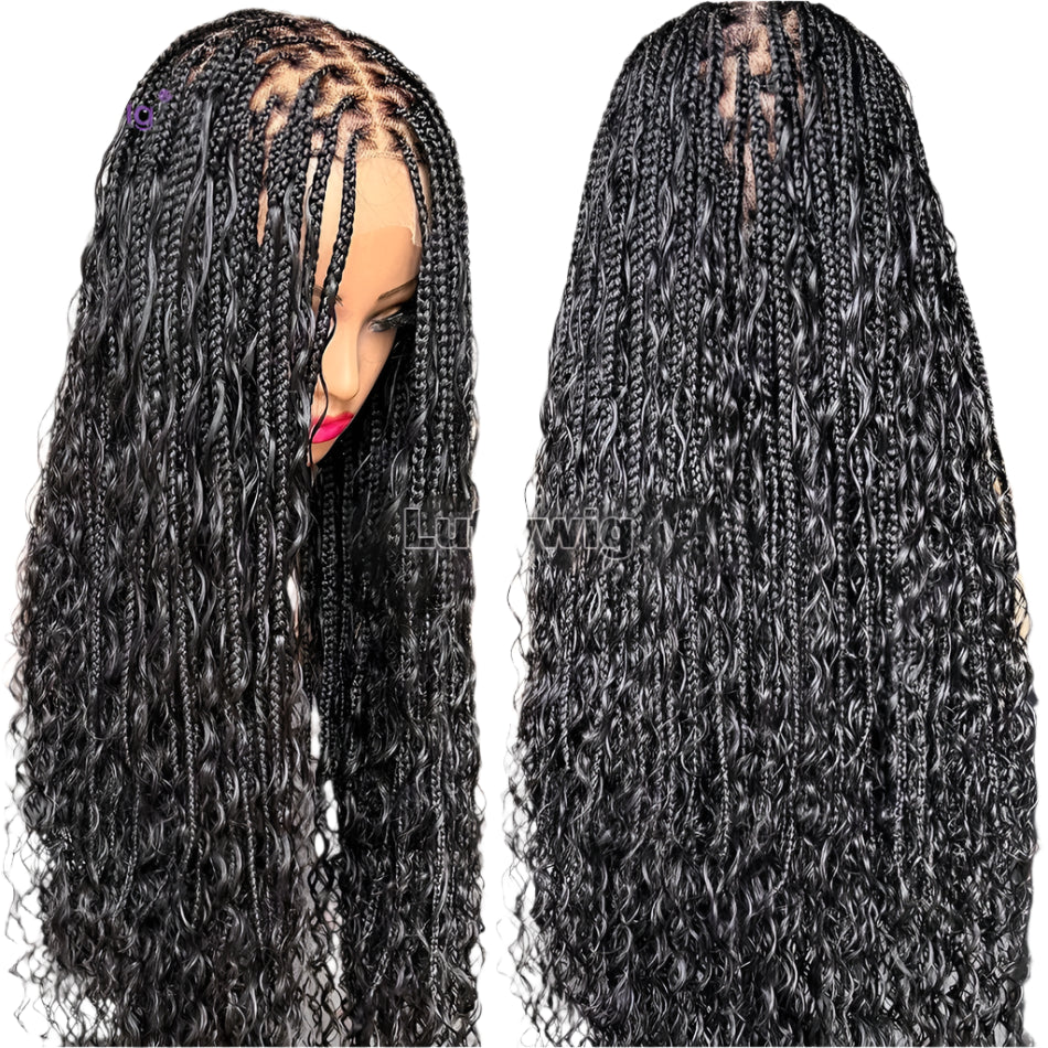 Perruque queue de cheval tresses sans nœuds bohèmes 26"+ | Dentelle complète HD | Cheveux naturels | Densité 300% | Baby Hair