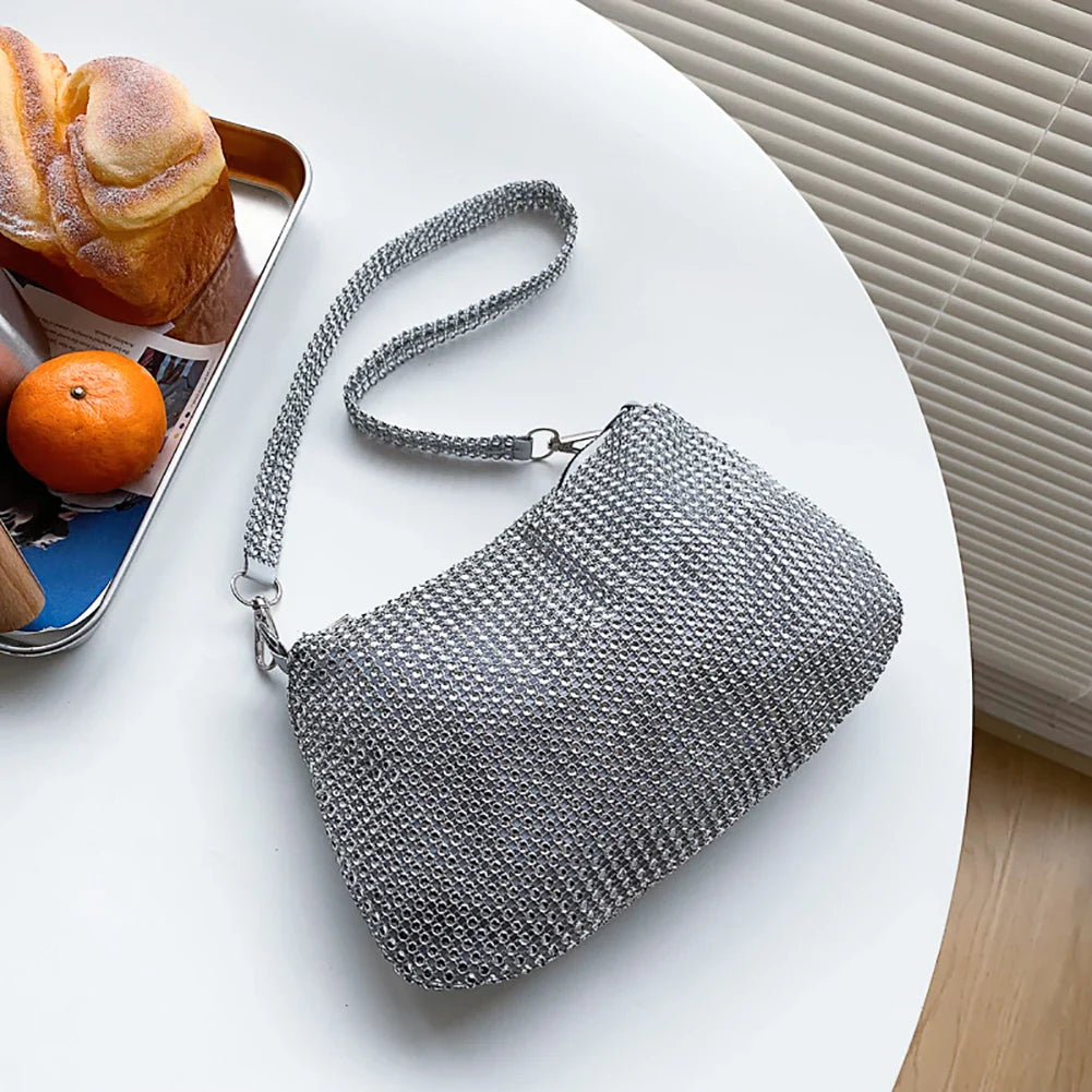Pochette de Soirée Bling Strass | Sac à Main Coréen de Designer avec Chaîne en Diamants pour Dîner et Fêtes (Sac Carré Fourre-Tout Femme à Bandoulière)