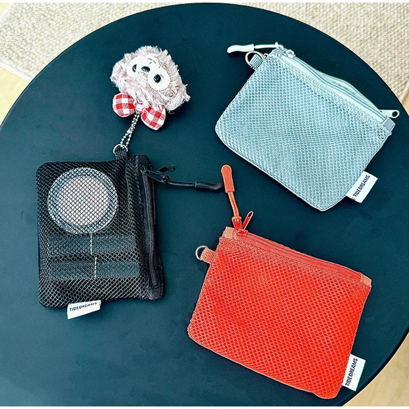 Trousses de maquillage de voyage | Nouvelle pochette à monnaie en maille et mini sac portable simple (sac carré polyvalent, porte-cartes à double fermeture éclair)