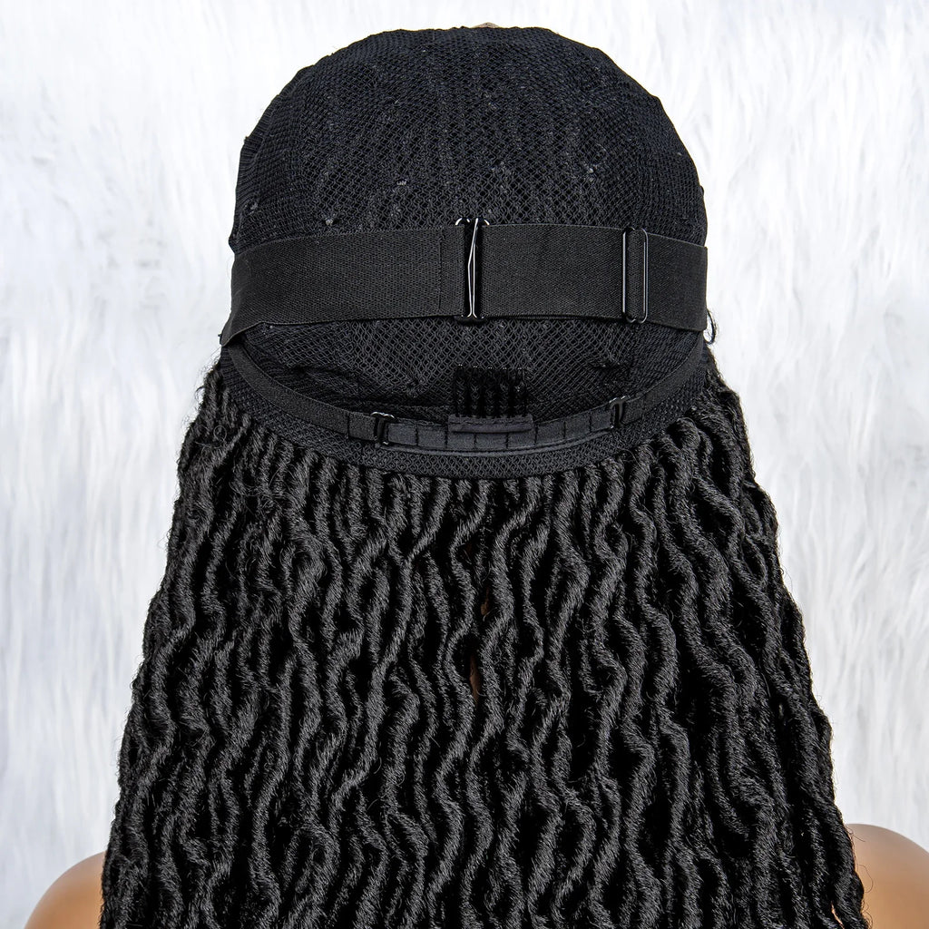 Perruque tressée sans nœuds avec pointes bouclées et cheveux de bébé | Perruque synthétique Lace Front pour femmes noires