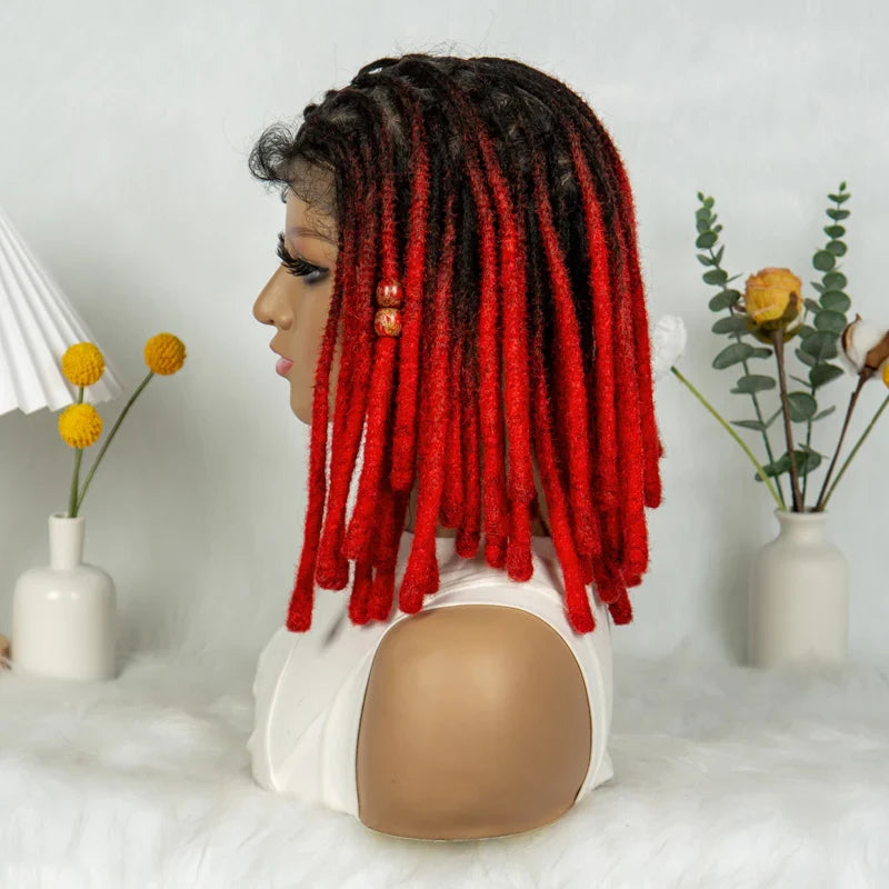 Perruque courte avec tresses africaines et nattes | Dentelle complète | Cheveux de bébé | Inspiration africaine