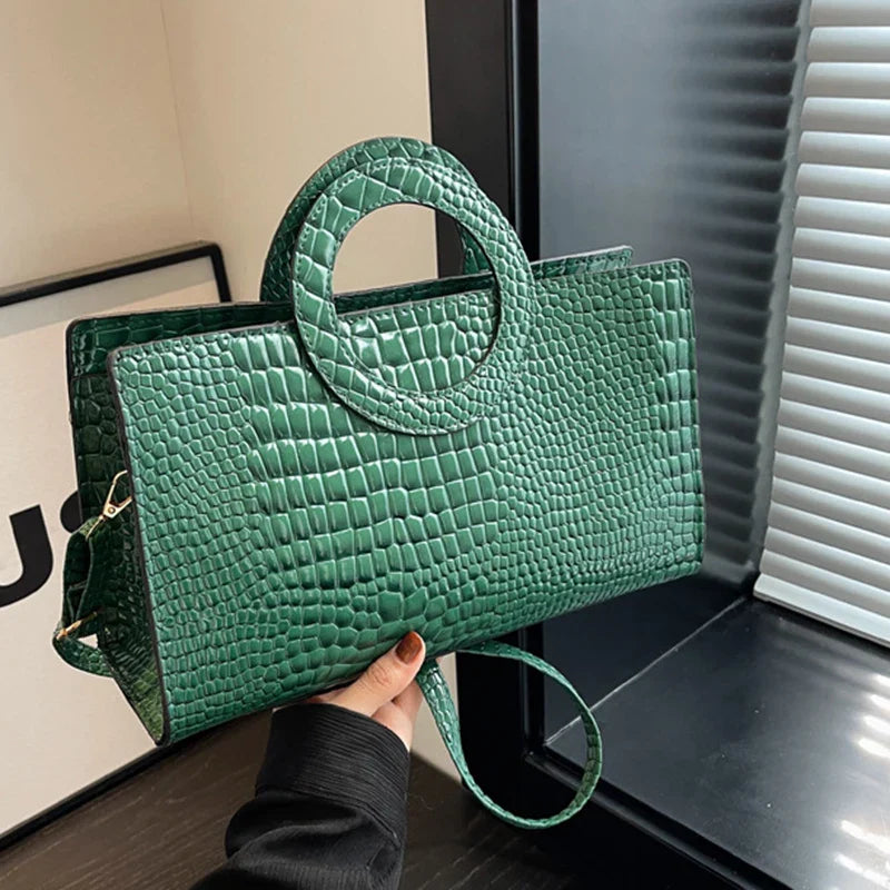 Sac à main de luxe pour femmes motif crocodile | Sac à bandoulière et sac bandoulière tendance (grand sac à main en cuir PU de marque célèbre, grande capacité)