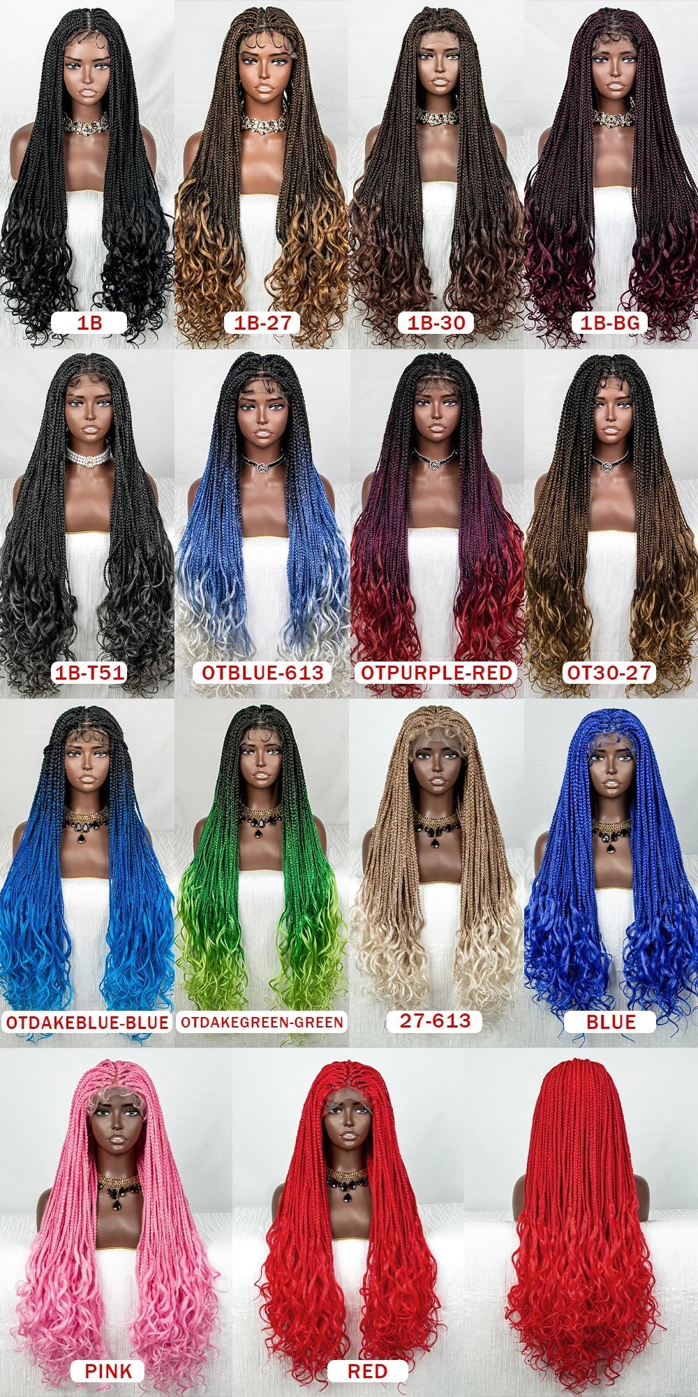Perrue tressée Water Wave 36" | Dentelle frontale | Cheveux de bébé | Longues tresses