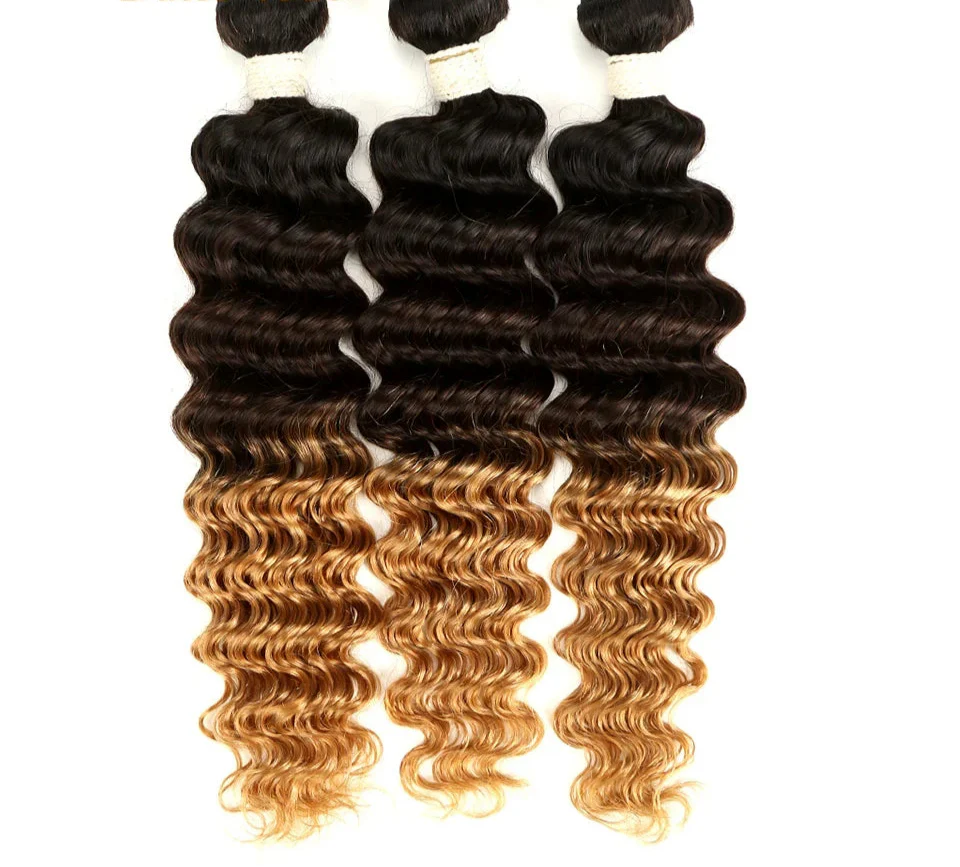 Ombre brésiliennes Deep Wave tissages de cheveux naturels | Cheveux Remy bicolores T1B/27#, T1B/30#, T1B/99J# (1, 3 ou 4 pièces)