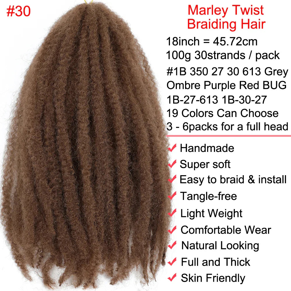Cheveux à tresser Marley Twist 18" | Tresses au crochet | Extensions de cheveux crépus Afro Twist | Couleurs Ombré | 30 mèches/paquet