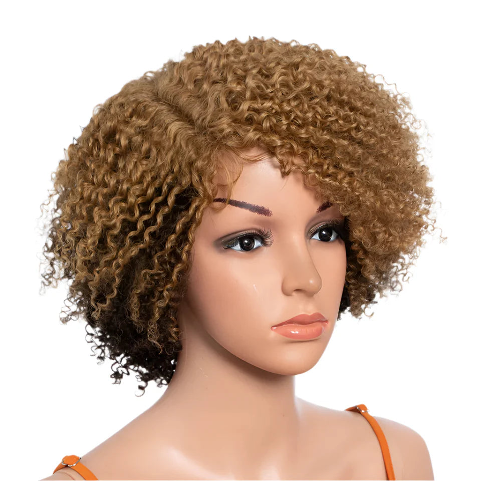 Perruque courte bob Ombre Honey 4/27 Afro Kinky Curly | Perruque en dentelle de cheveux humains avec baby hair