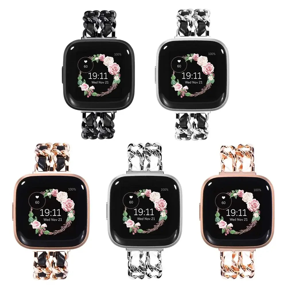 Fitbit Versa & Sense Leather Metal Band - Luxurious Design