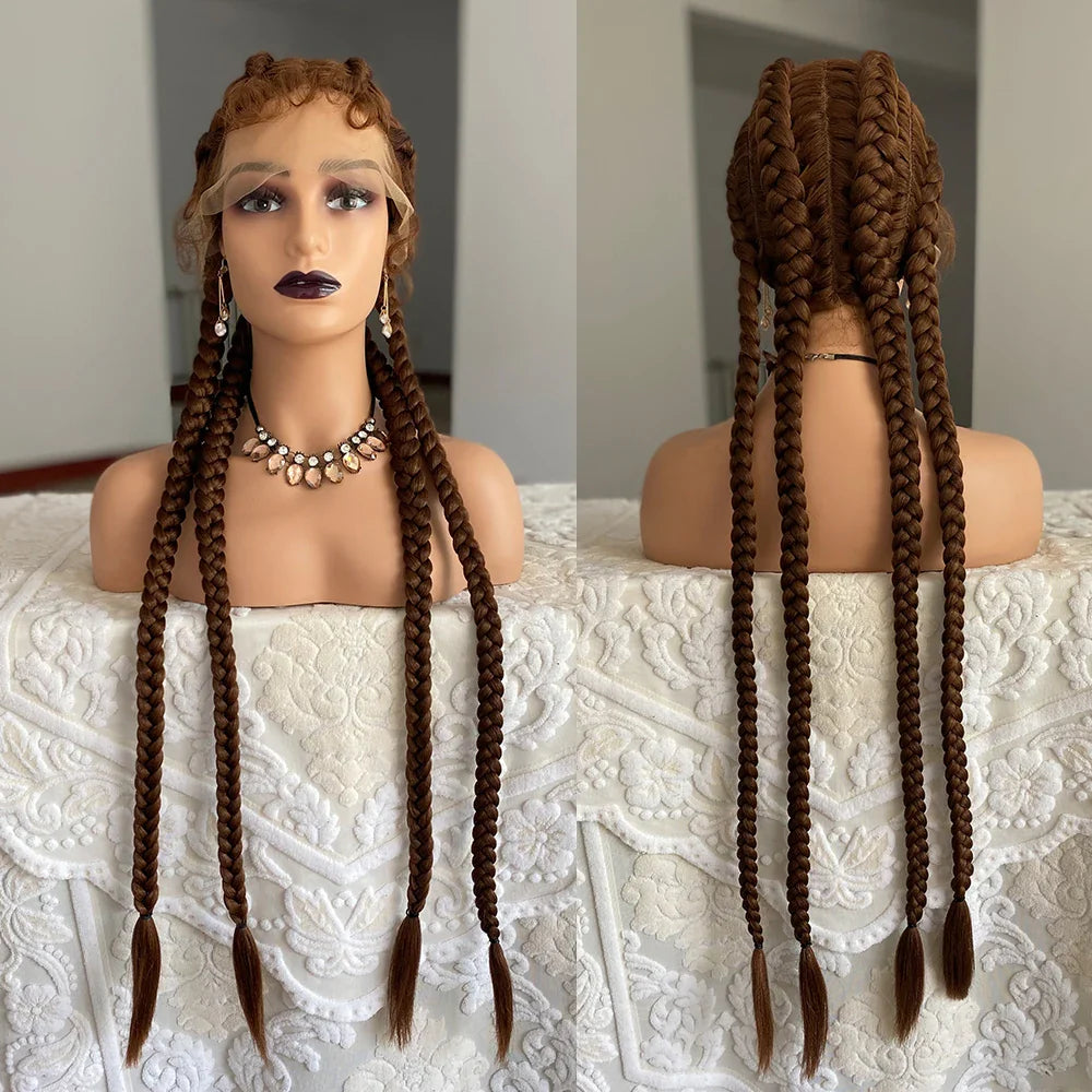 Perruque avant en dentelle torsadée sénégalaise de 32 pouces | 4 tresses collées | Avec des cheveux de bébé | Tresses synthétiques au crochet