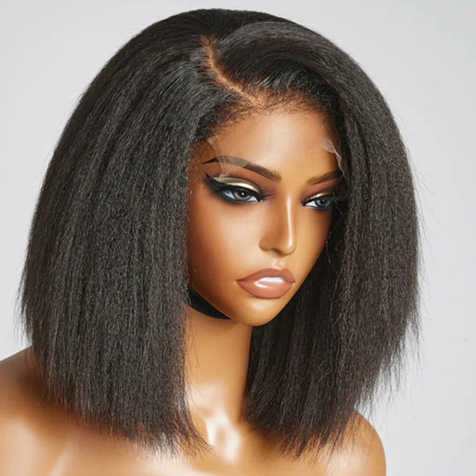 Perruque Bob lisse crépue sans colle 13x4 | Prête à porter | Cheveux humains brésiliens Remy