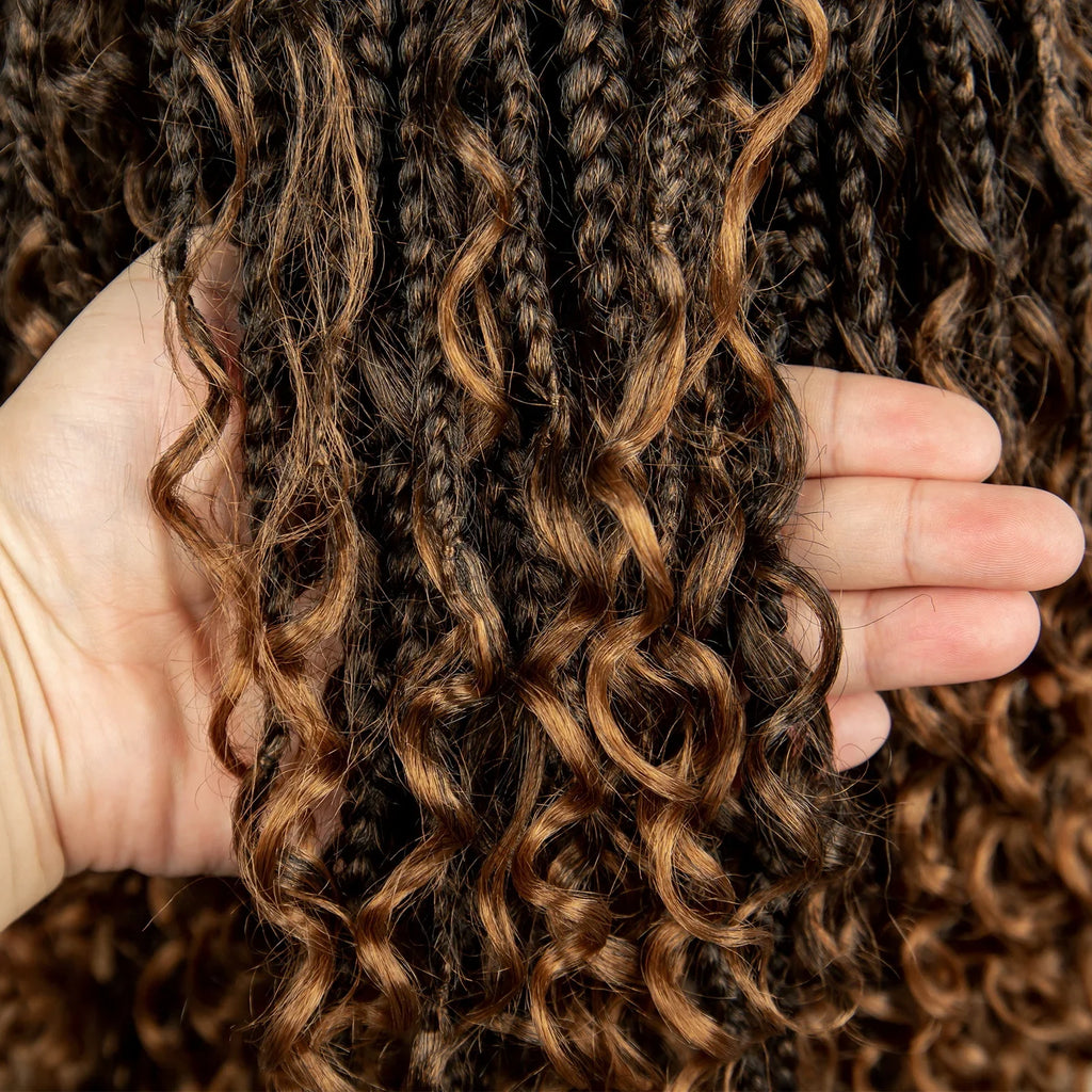 Perruque de tresses carrées bordeaux 14" | Entièrement lacée | Fibre Kanekalon | Tresses bohèmes | Pour femmes