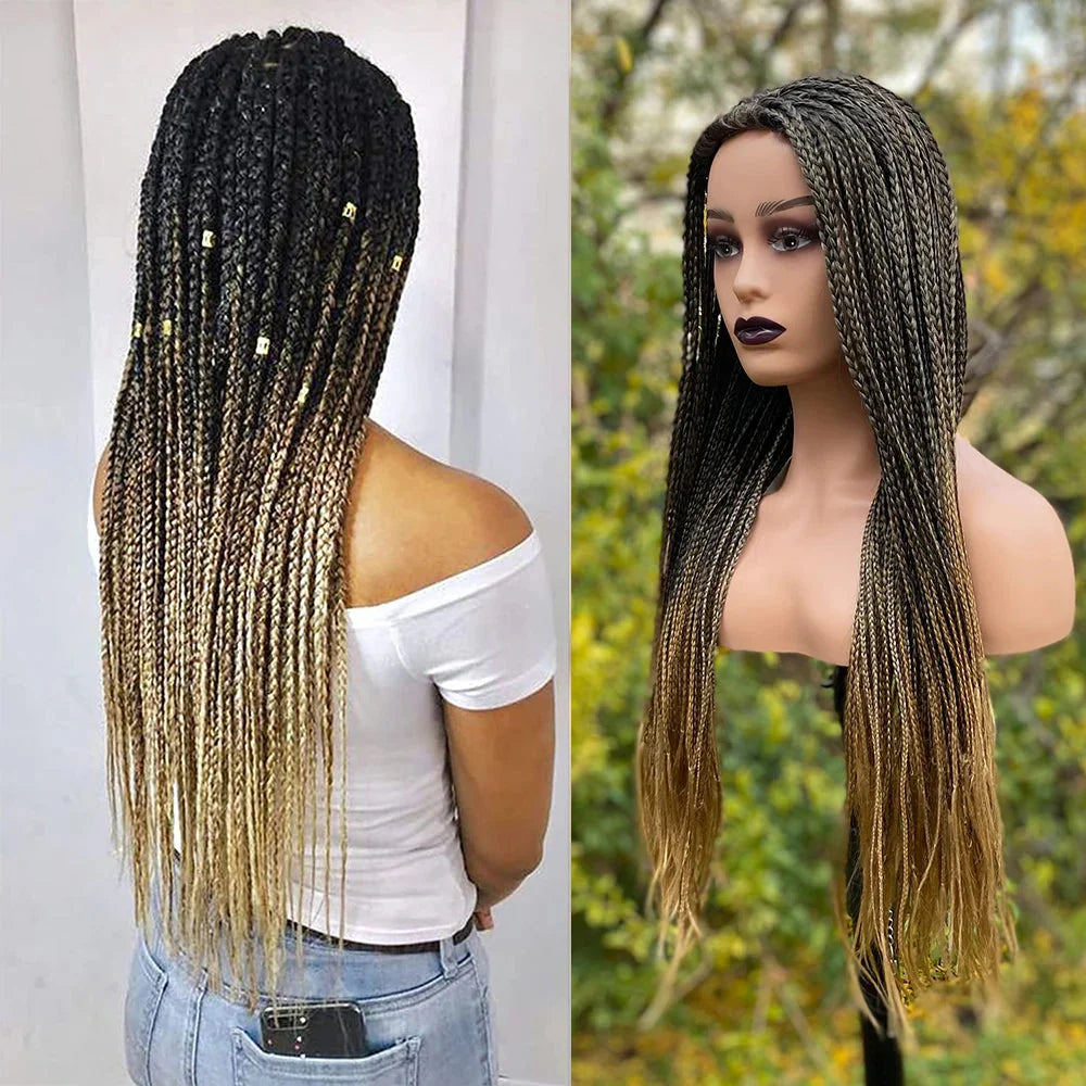 Perruque tressée dégradée de 26 pouces pour femmes noires | Longs cheveux tressés synthétiques pour cosplay | Perruques au crochet résistantes à la chaleur