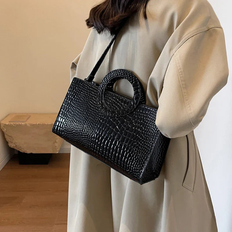 Sac à main de luxe pour femmes motif crocodile | Sac à bandoulière et sac bandoulière tendance (grand sac à main en cuir PU de marque célèbre, grande capacité)