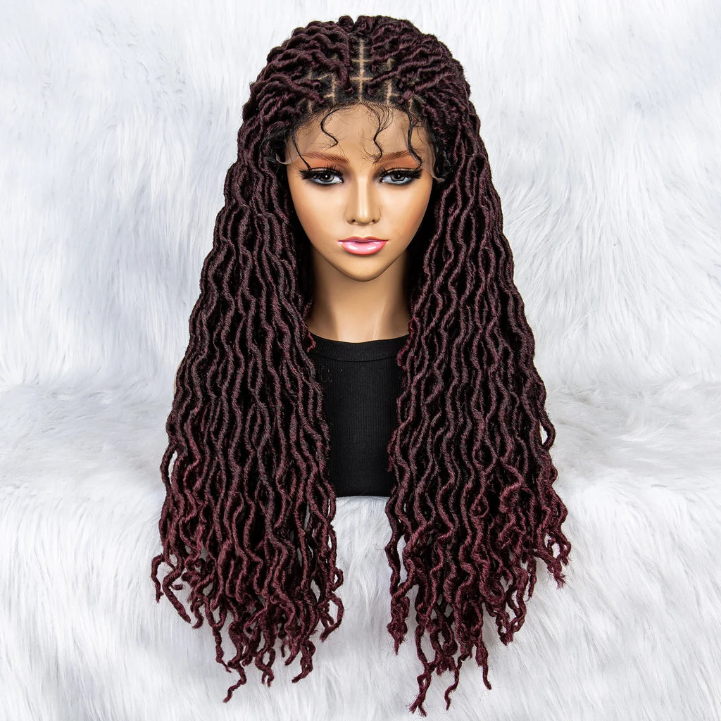 Perruque tressée sans nœuds avec pointes bouclées et cheveux de bébé | Perruque synthétique Lace Front pour femmes noires