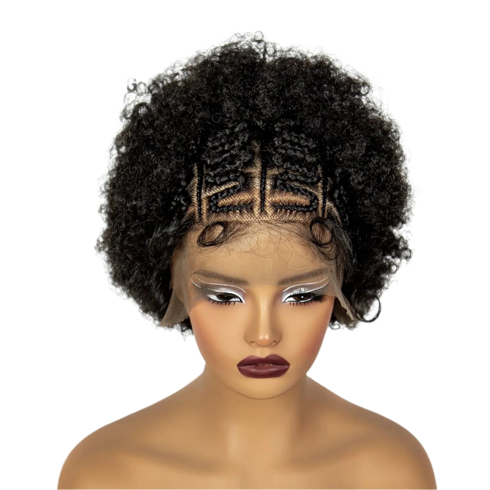 Perruque bob tressée afro bouclée bordeaux | Dentelle 13x6 | Cheveux de bébé | Boucles rebondissantes