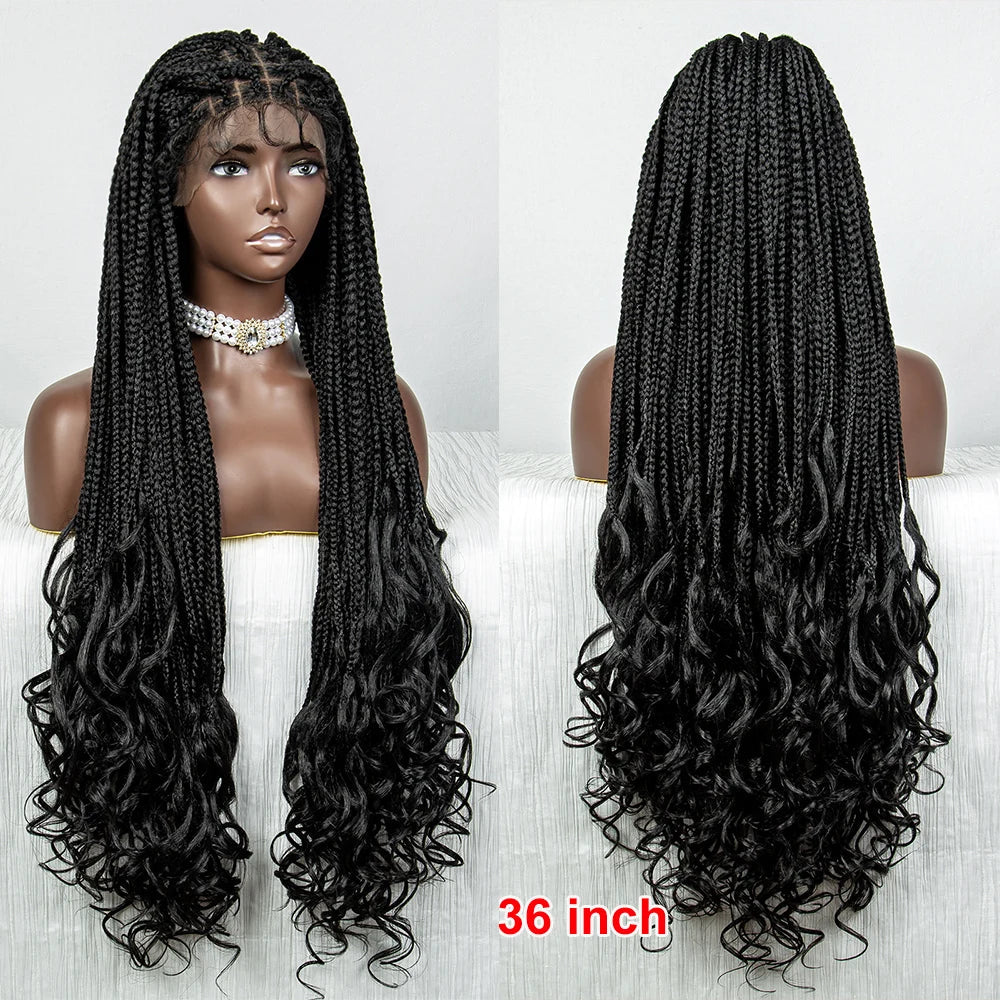 Perrue tressée Water Wave 36" | Dentelle frontale | Cheveux de bébé | Longues tresses