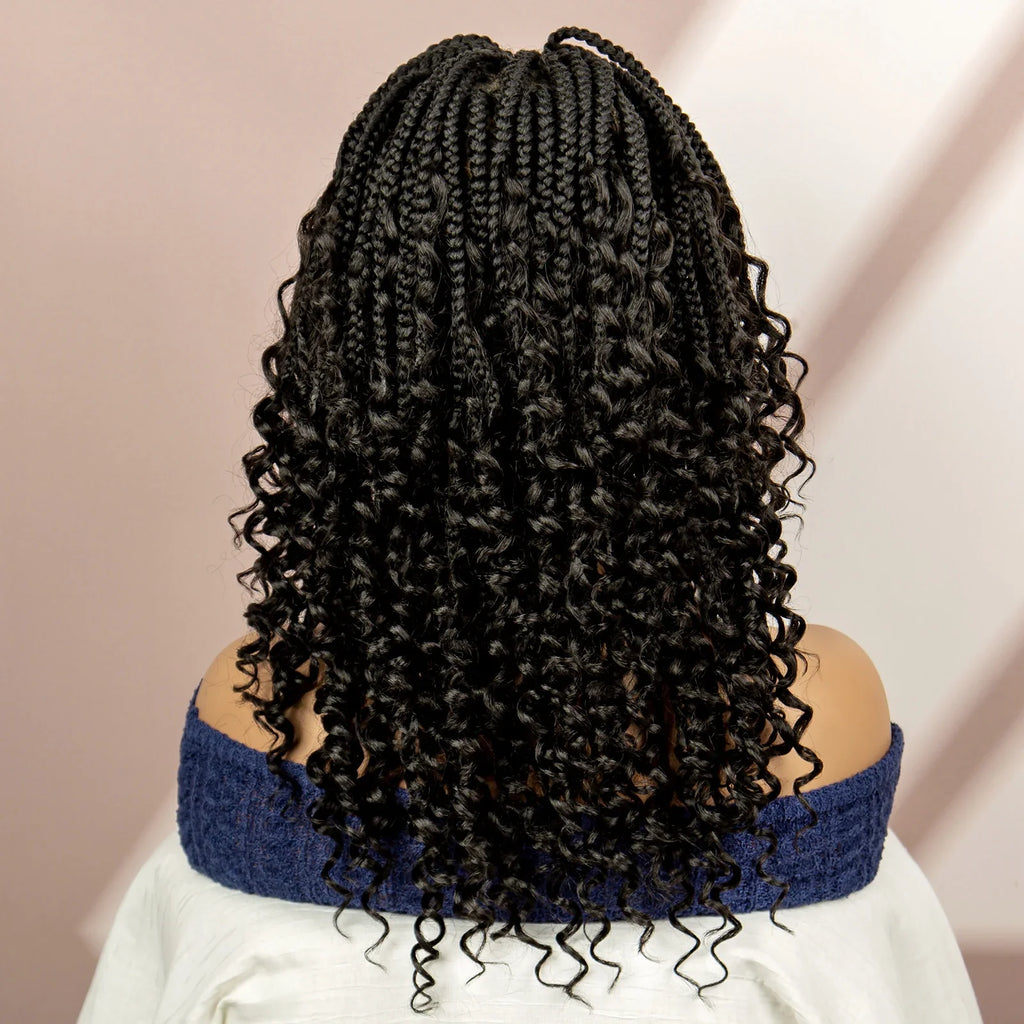 99J Burgundy Knotless Box Braids Wig with Curly Ends | Full Lace