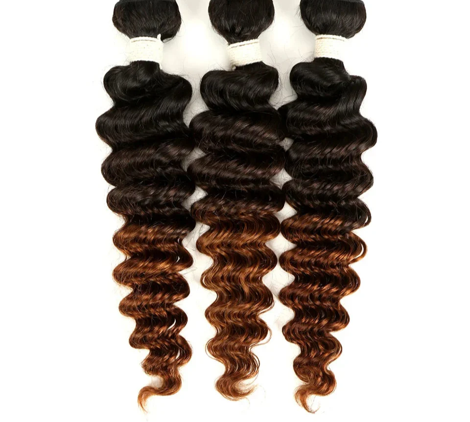 Ombre brésiliennes Deep Wave tissages de cheveux naturels | Cheveux Remy bicolores T1B/27#, T1B/30#, T1B/99J# (1, 3 ou 4 pièces)