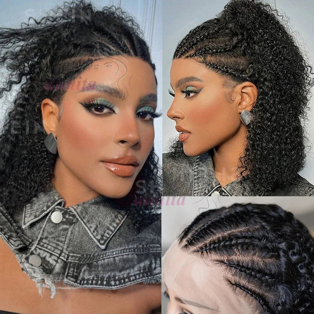 Perruque chignon tressé bouclé | Frontal 13x4 | Cheveux naturels | Remy | Densité 210