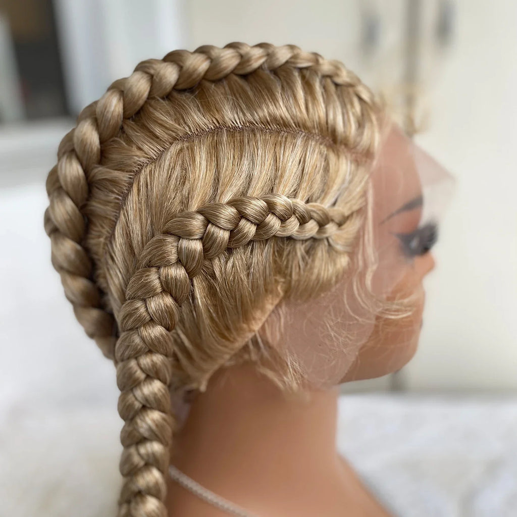 Perruque avant en dentelle torsadée sénégalaise de 32 pouces | 4 tresses collées | Avec des cheveux de bébé | Tresses synthétiques au crochet