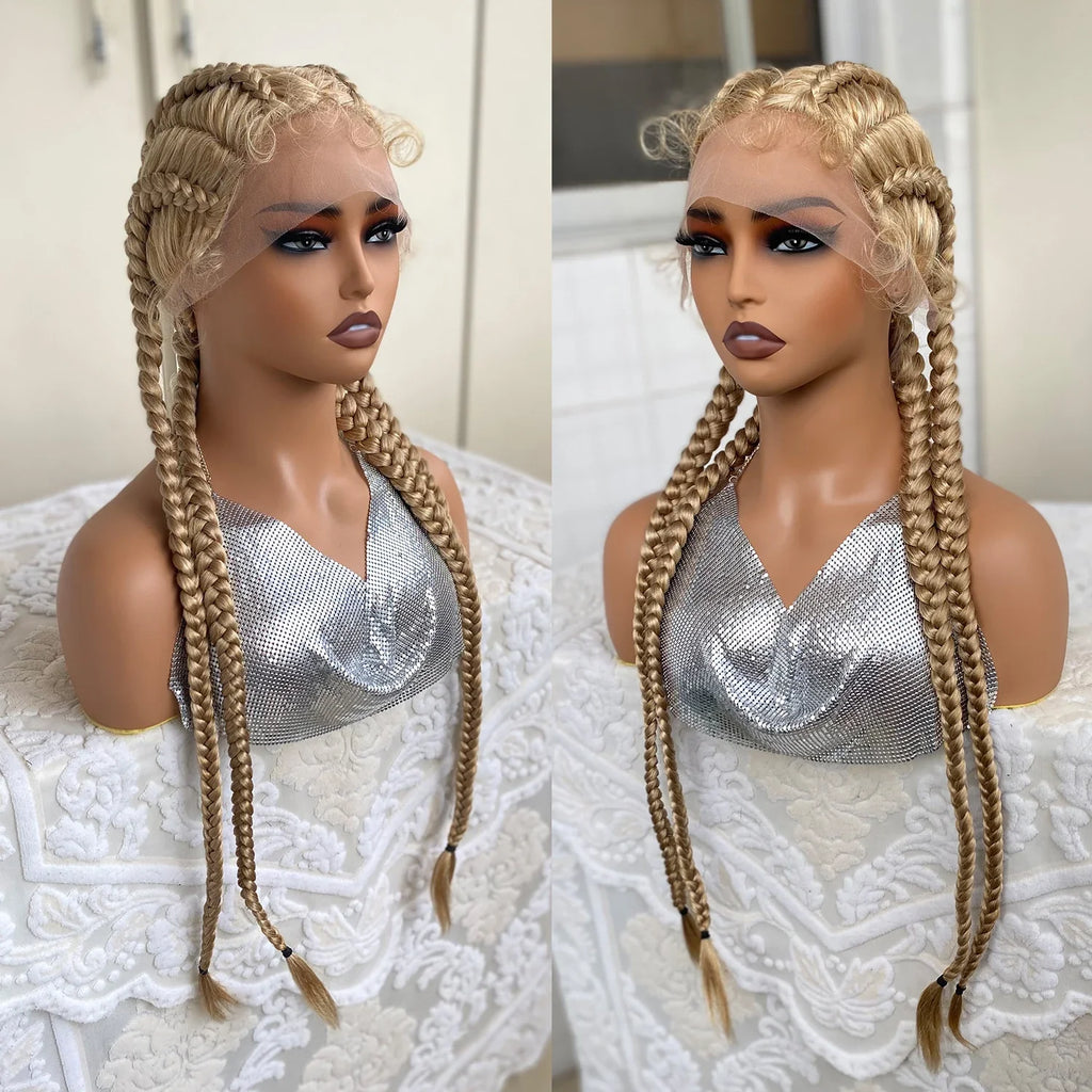 Perruque avant en dentelle torsadée sénégalaise de 32 pouces | 4 tresses collées | Avec des cheveux de bébé | Tresses synthétiques au crochet