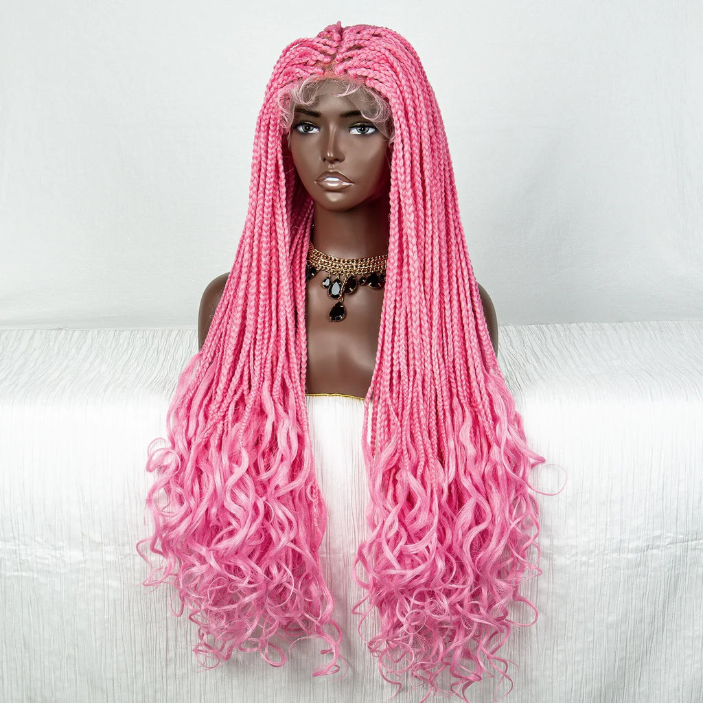 Perrue tressée Water Wave 36" | Dentelle frontale | Cheveux de bébé | Longues tresses