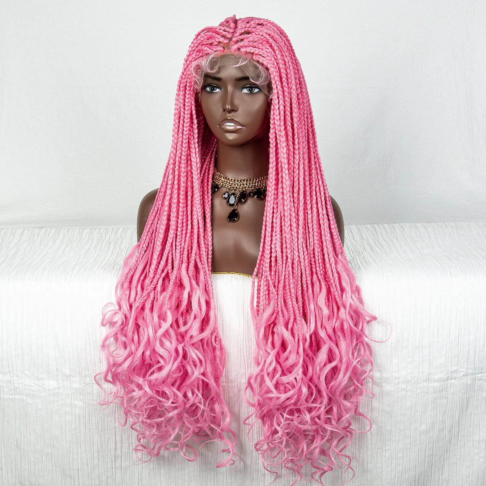 Perrue tressée Water Wave 36" | Dentelle frontale | Cheveux de bébé | Longues tresses
