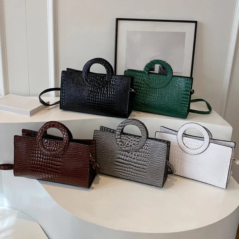 Sac à main de luxe pour femmes motif crocodile | Sac à bandoulière et sac bandoulière tendance (grand sac à main en cuir PU de marque célèbre, grande capacité)