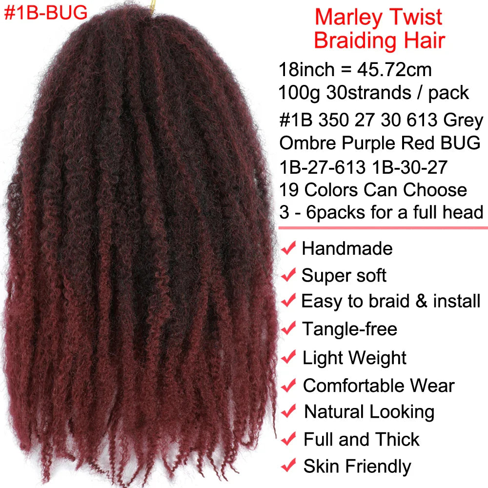 Cheveux à tresser Marley Twist 18" | Tresses au crochet | Extensions de cheveux crépus Afro Twist | Couleurs Ombré | 30 mèches/paquet