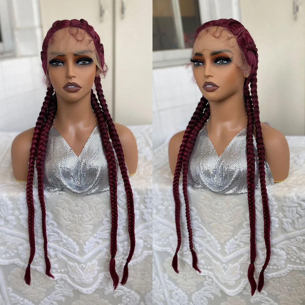 Perruque avant en dentelle torsadée sénégalaise de 32 pouces | 4 tresses collées | Avec des cheveux de bébé | Tresses synthétiques au crochet