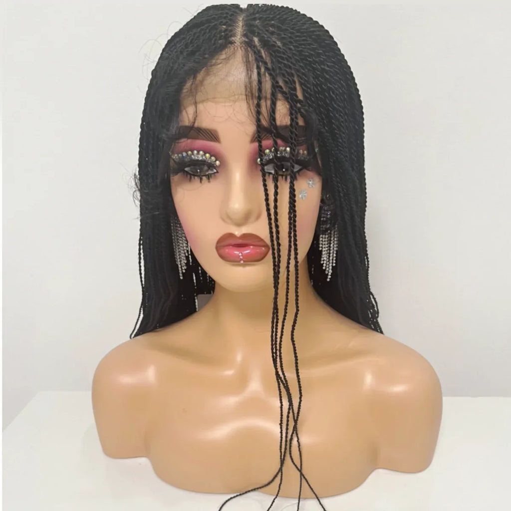 Perruque de tresses micro-torsadées de 28" | Style de tresses sénégalaises | Perruque Lace Front Transparente | Cheveux Kanekalon