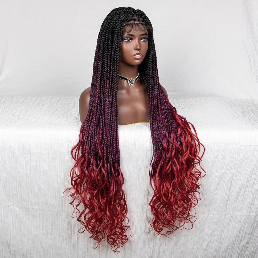 Perrue tressée Water Wave 36" | Dentelle frontale | Cheveux de bébé | Longues tresses