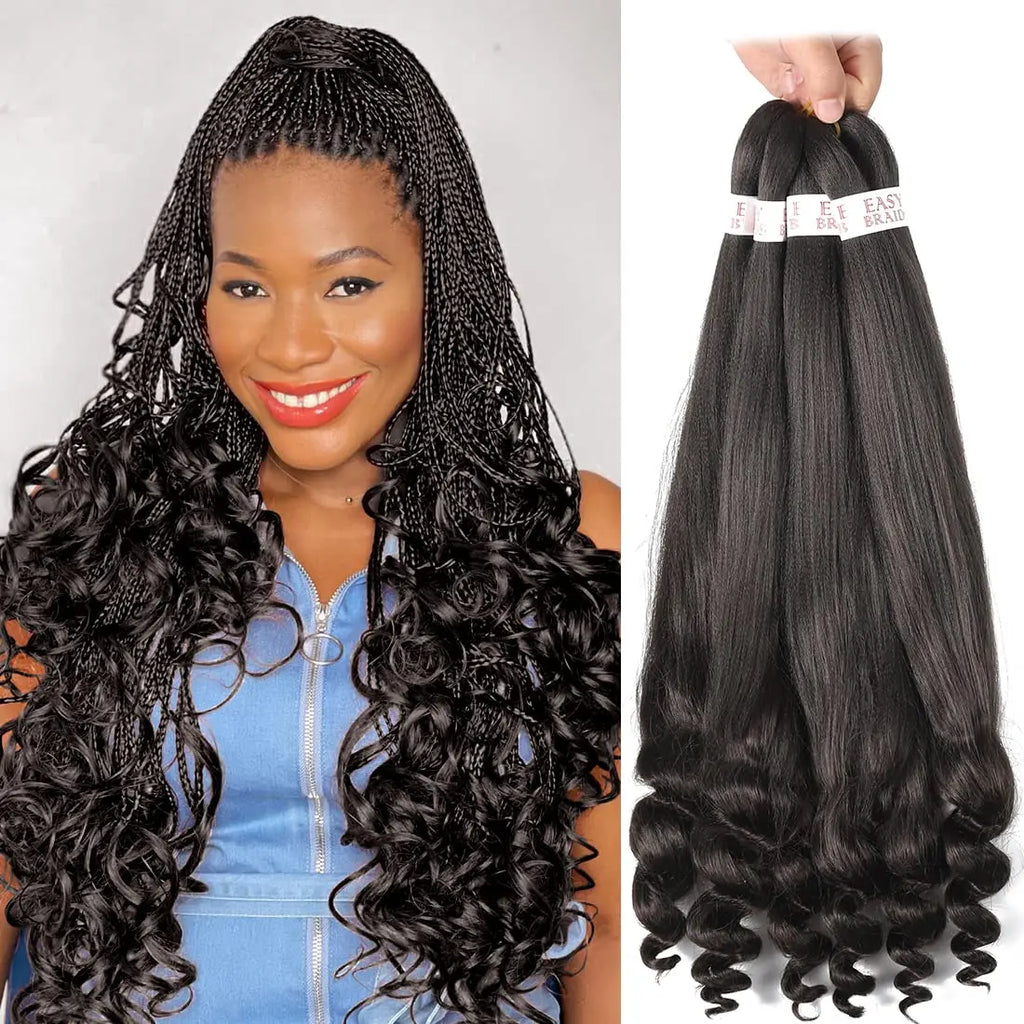 Cheveux à tresser frisés pré-étirés - Tresses au crochet noir naturel (fixation à l'eau chaude)