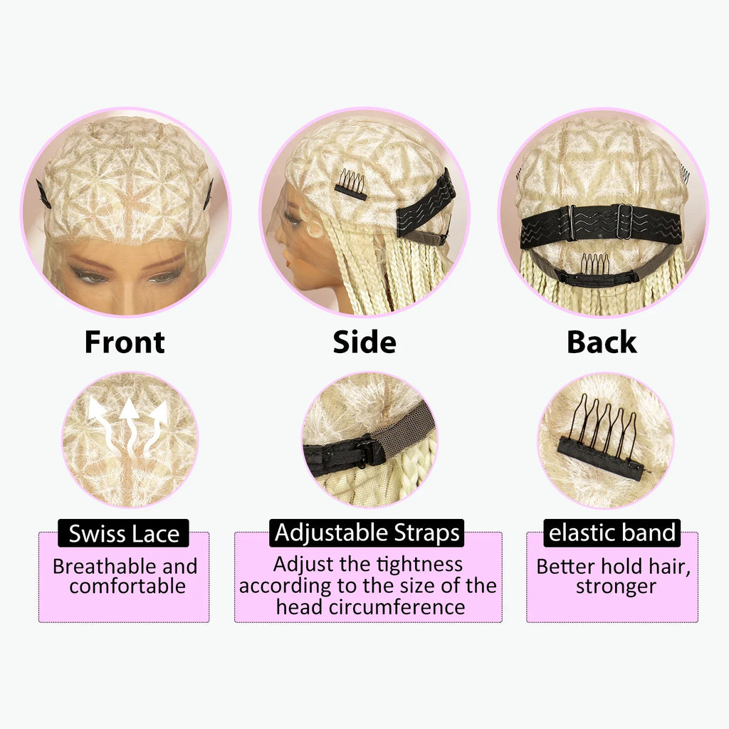 Perruque tressée boîte bohème avec cheveux bouclés | Accents dreadlocks style déesse | Perruque tressée marron en dentelle intégrale | Perruque tressée boîte bohème