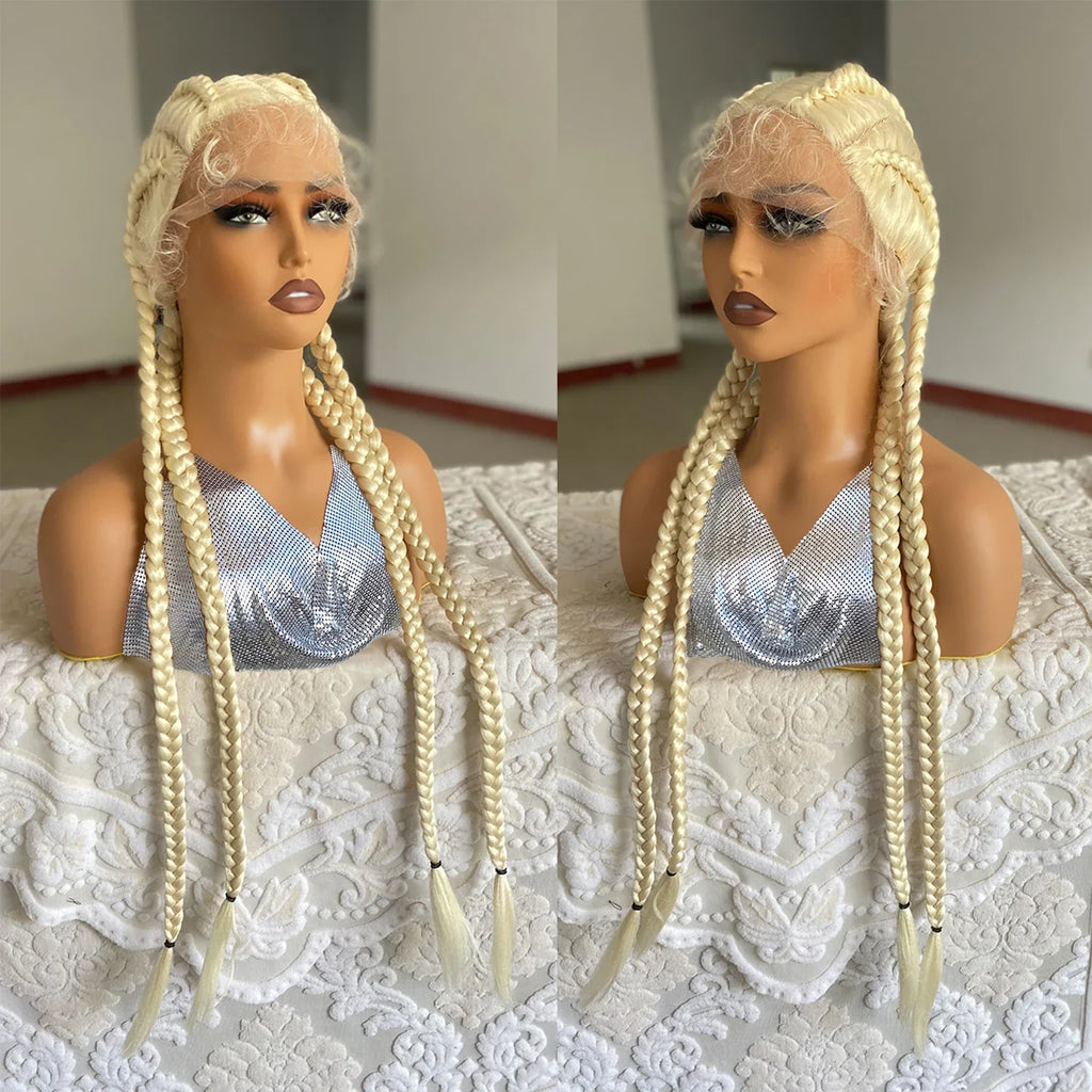 Perruque avant en dentelle torsadée sénégalaise de 32 pouces | 4 tresses collées | Avec des cheveux de bébé | Tresses synthétiques au crochet