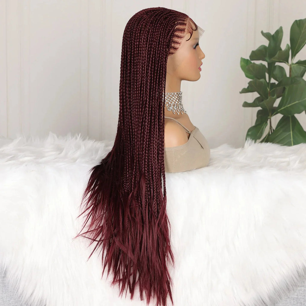 Perruque Tressée Goddess Twist 99J Bordeaux | Lace Frontale HD | Sans Nœuds | Cheveux de Bébé