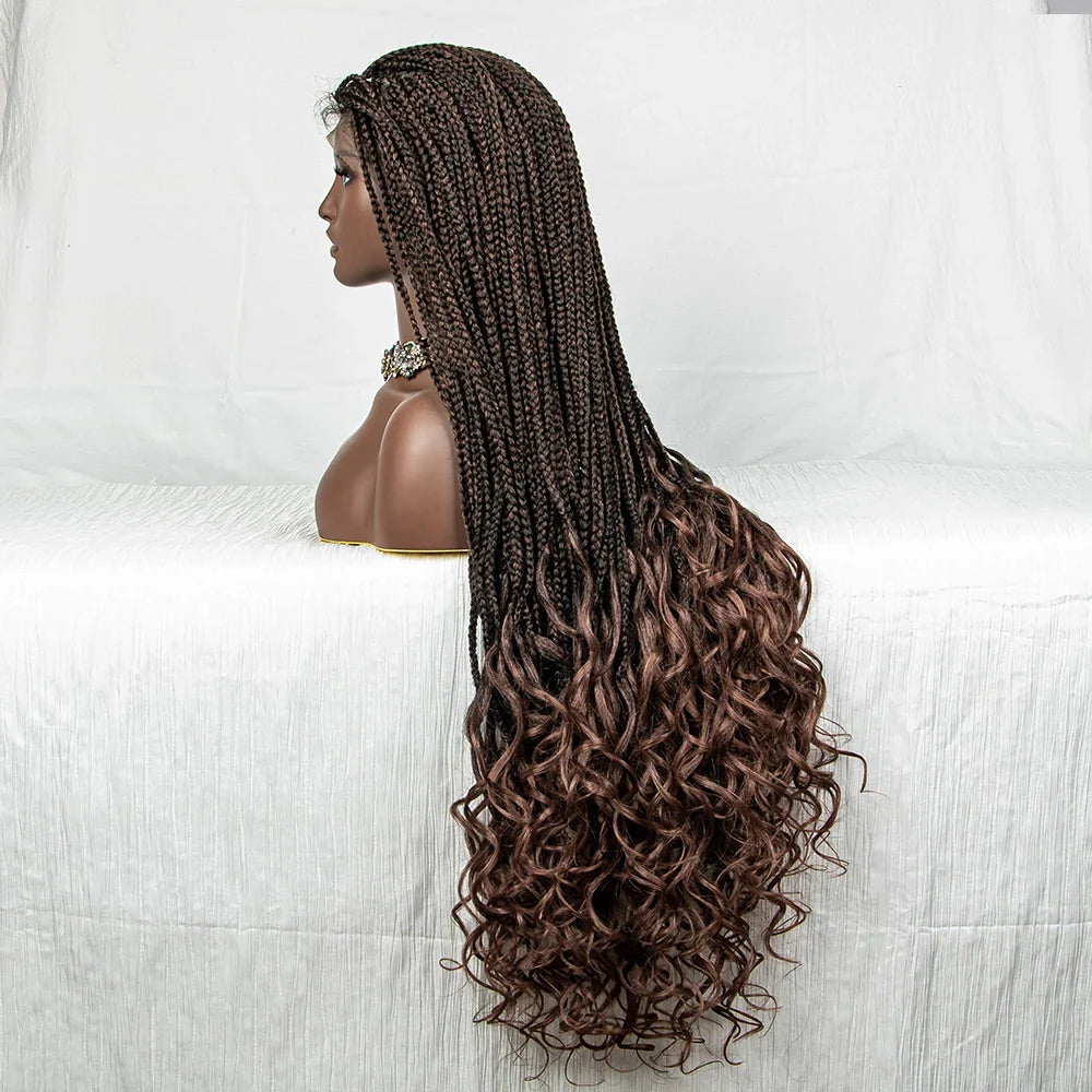 Perrue tressée Water Wave 36" | Dentelle frontale | Cheveux de bébé | Longues tresses