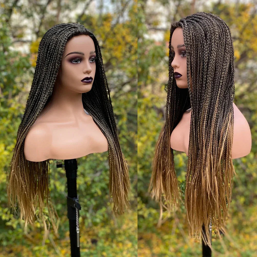 Perruque tressée dégradée de 26 pouces pour femmes noires | Longs cheveux tressés synthétiques pour cosplay | Perruques au crochet résistantes à la chaleur