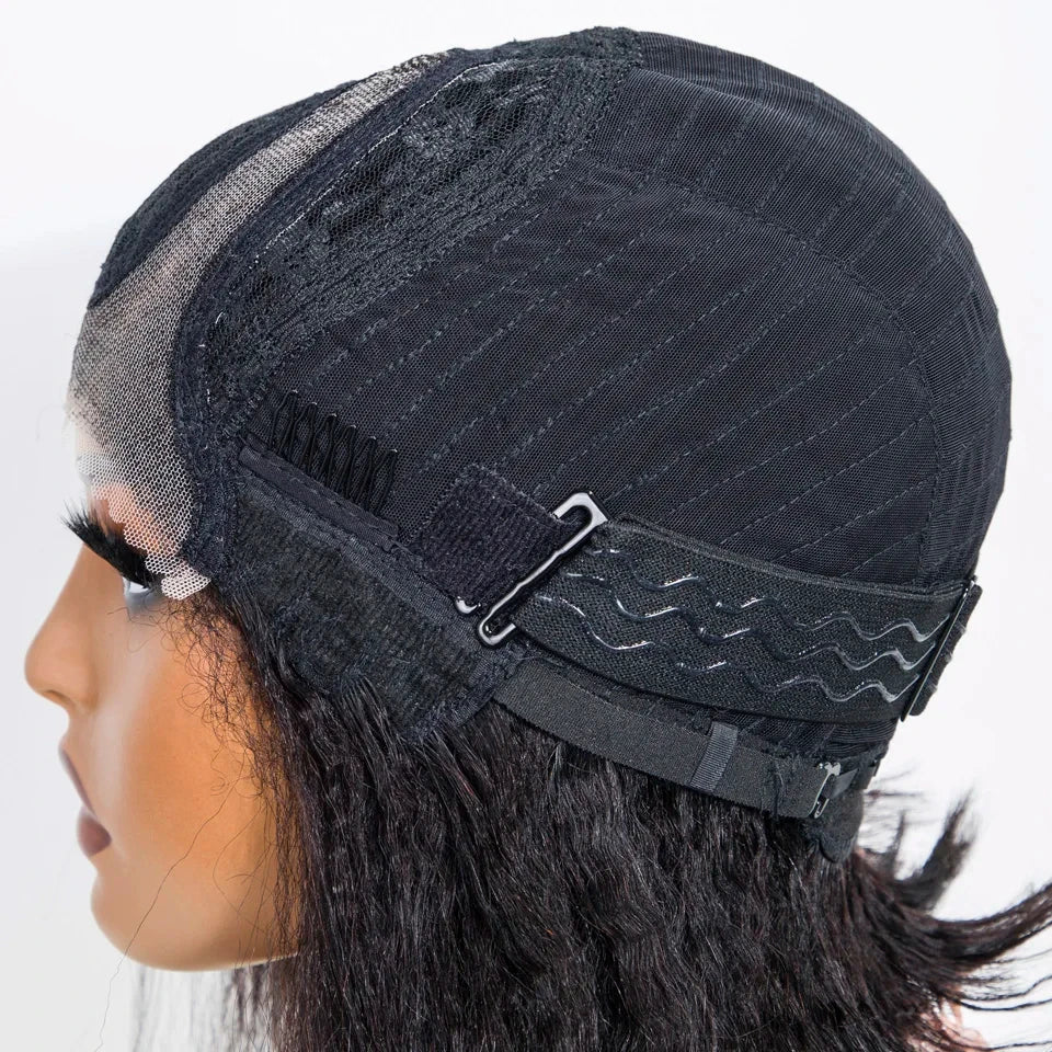 Perruque carrée courte et lisse crépu | Cheveux naturels indétectables sans colle avec raie naturelle