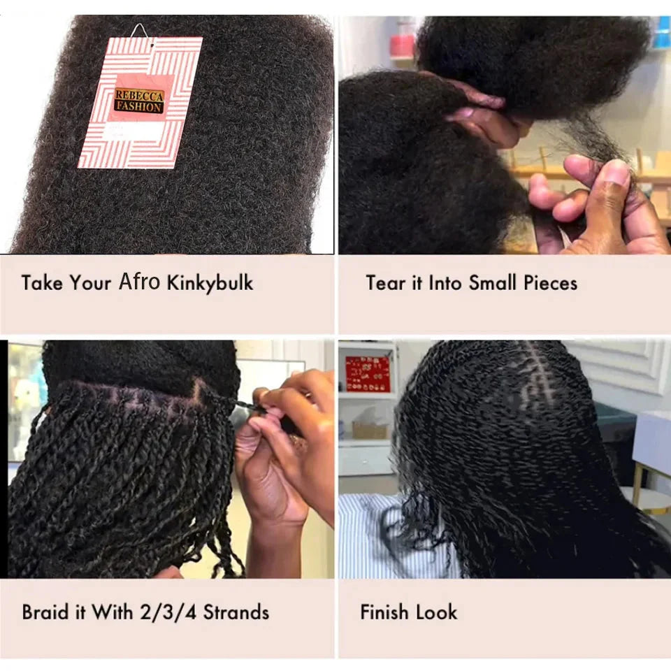 Cheveux brésiliens Remy afro crépus en vrac | 50g/paquet | Extensions de dreadlocks et tresses | Aspect naturel