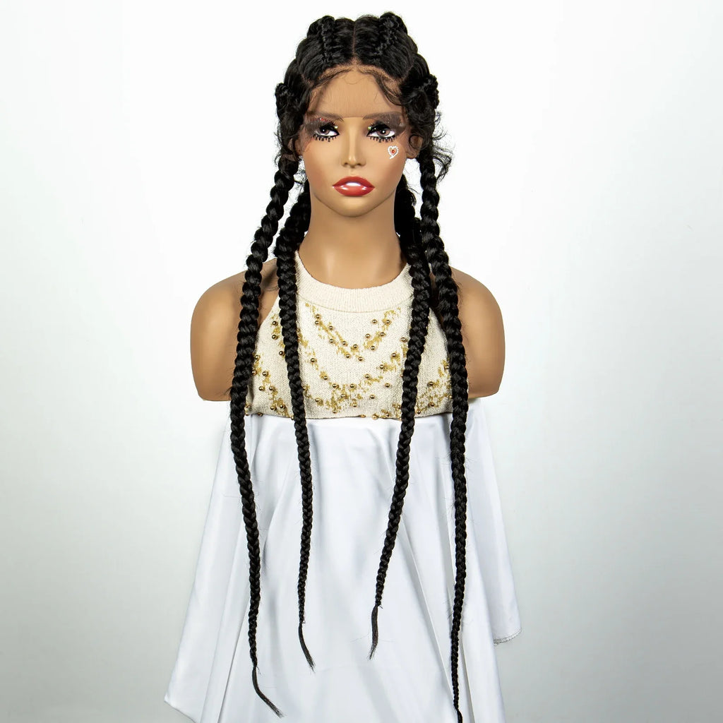 Perruque tressée de 36" 27/613 blonde cornrow | Tresses africaines frontales en dentelle | Perruque synthétique avec cheveux de bébé pour femmes noires
