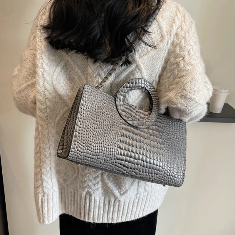 Sac à main de luxe pour femmes motif crocodile | Sac à bandoulière et sac bandoulière tendance (grand sac à main en cuir PU de marque célèbre, grande capacité)