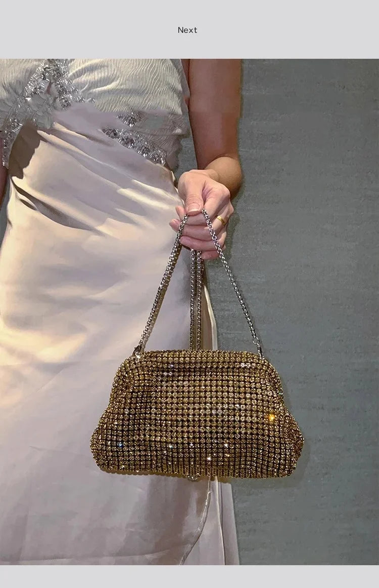 Sac à main de luxe pour femme en forme de nuage scintillant | Sac de soirée en cristal brillant avec strass et diamants (Pochette de soirée pour mariage, Sac à bandoulière)