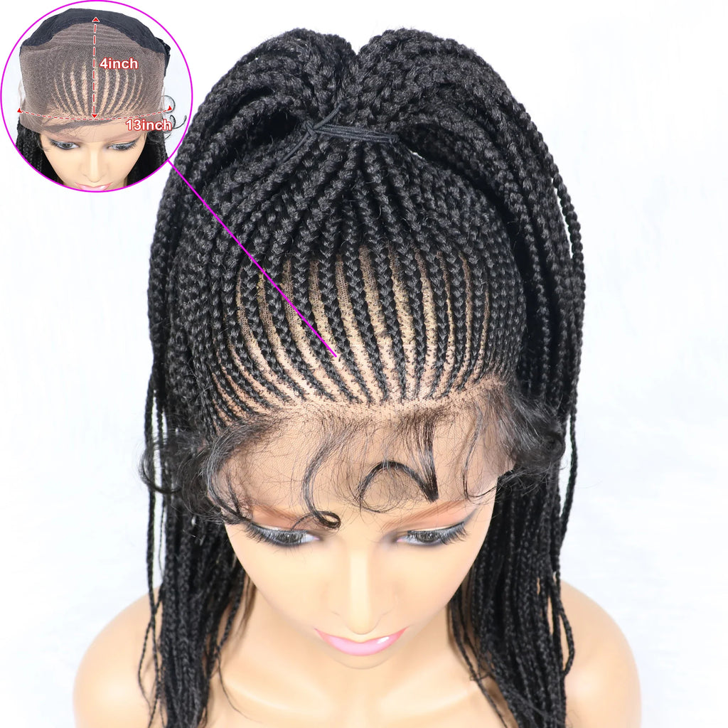 Perruque tressée Kima Cornrow & Bantu Knot | Tresses collées | Entièrement lacée | Cheveux synthétiques résistants à la chaleur