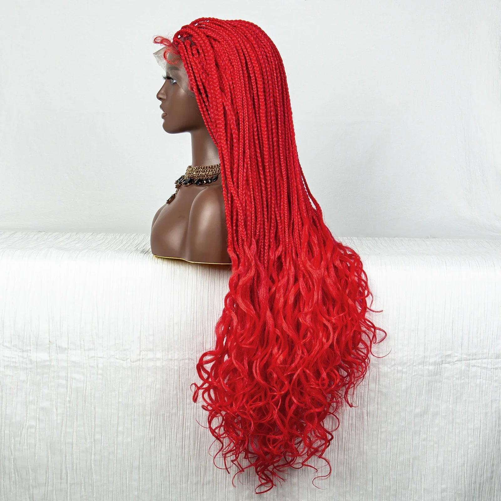 Perrue tressée Water Wave 36" | Dentelle frontale | Cheveux de bébé | Longues tresses