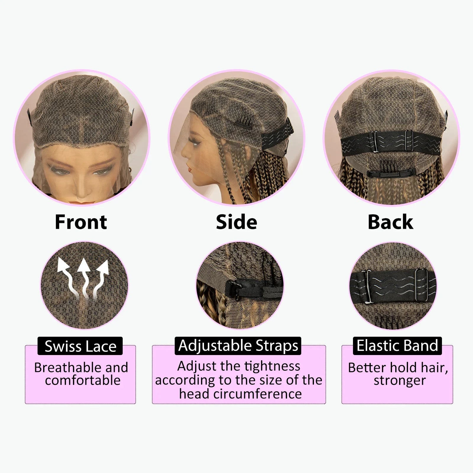 Perruque tressée boîte bohème avec cheveux bouclés | Accents dreadlocks style déesse | Perruque tressée marron en dentelle intégrale | Perruque tressée boîte bohème