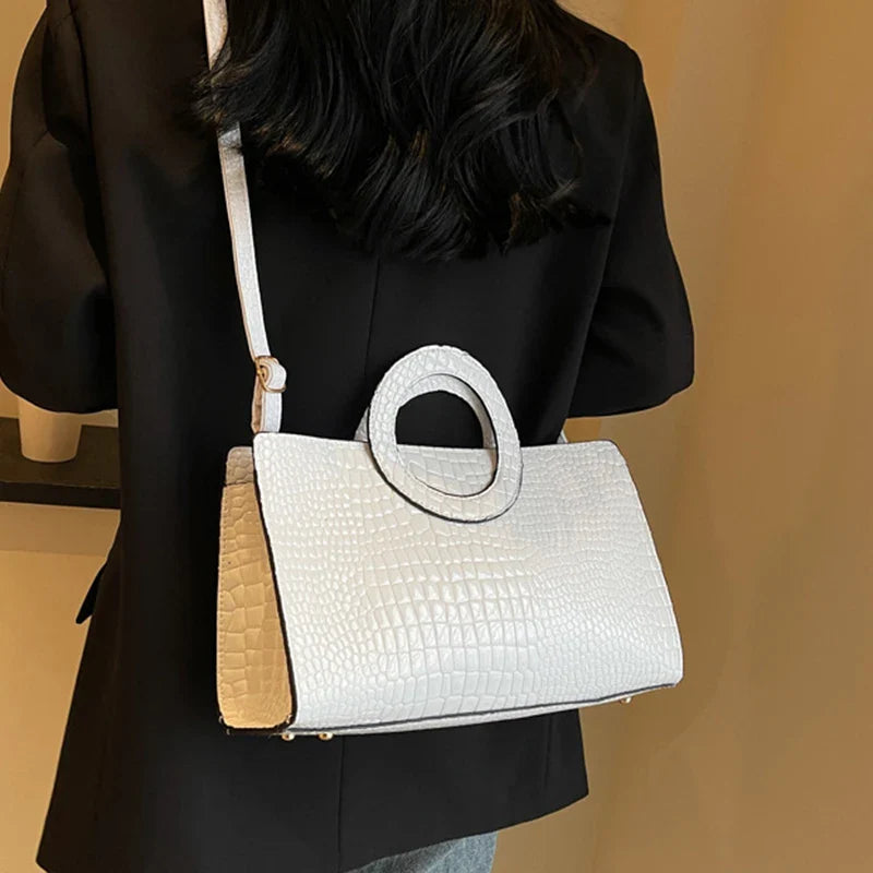 Sac à main de luxe pour femmes motif crocodile | Sac à bandoulière et sac bandoulière tendance (grand sac à main en cuir PU de marque célèbre, grande capacité)