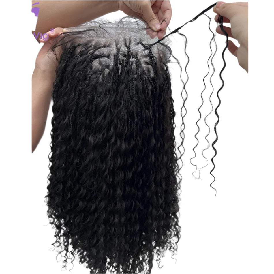 Perruque queue de cheval tresses sans nœuds bohèmes 26"+ | Dentelle complète HD | Cheveux naturels | Densité 300% | Baby Hair