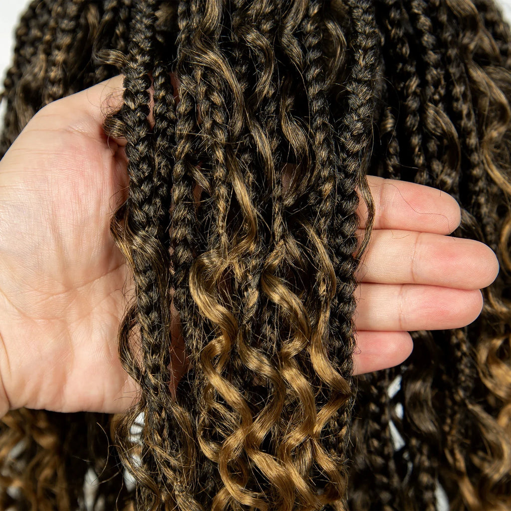 Perruque de tresses carrées bordeaux 14" | Entièrement lacée | Fibre Kanekalon | Tresses bohèmes | Pour femmes