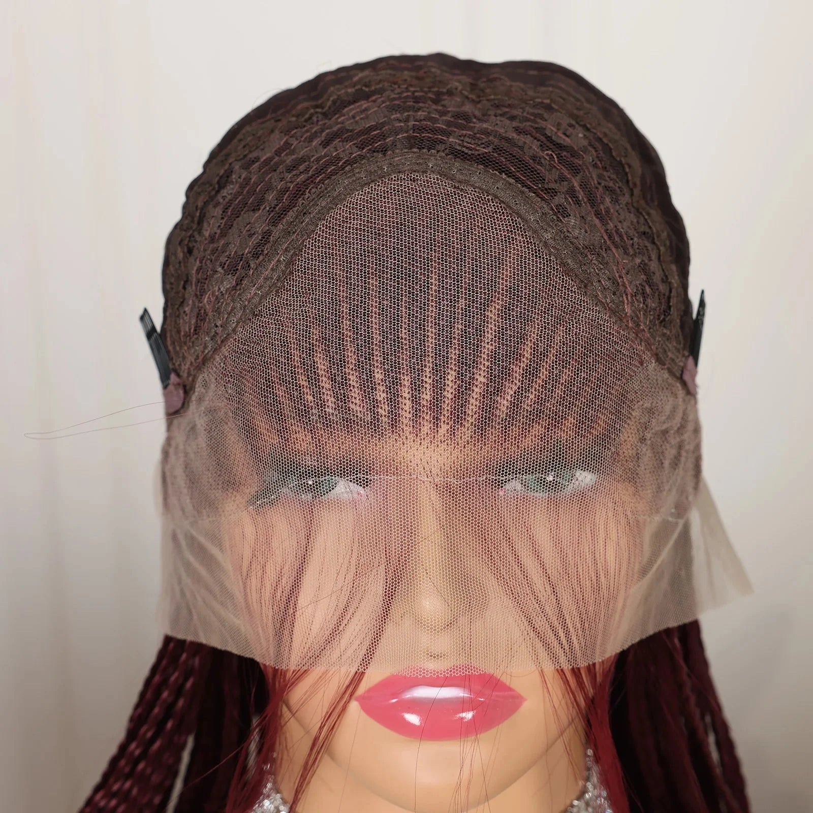 Perruque Tressée Goddess Twist 99J Bordeaux | Lace Frontale HD | Sans Nœuds | Cheveux de Bébé