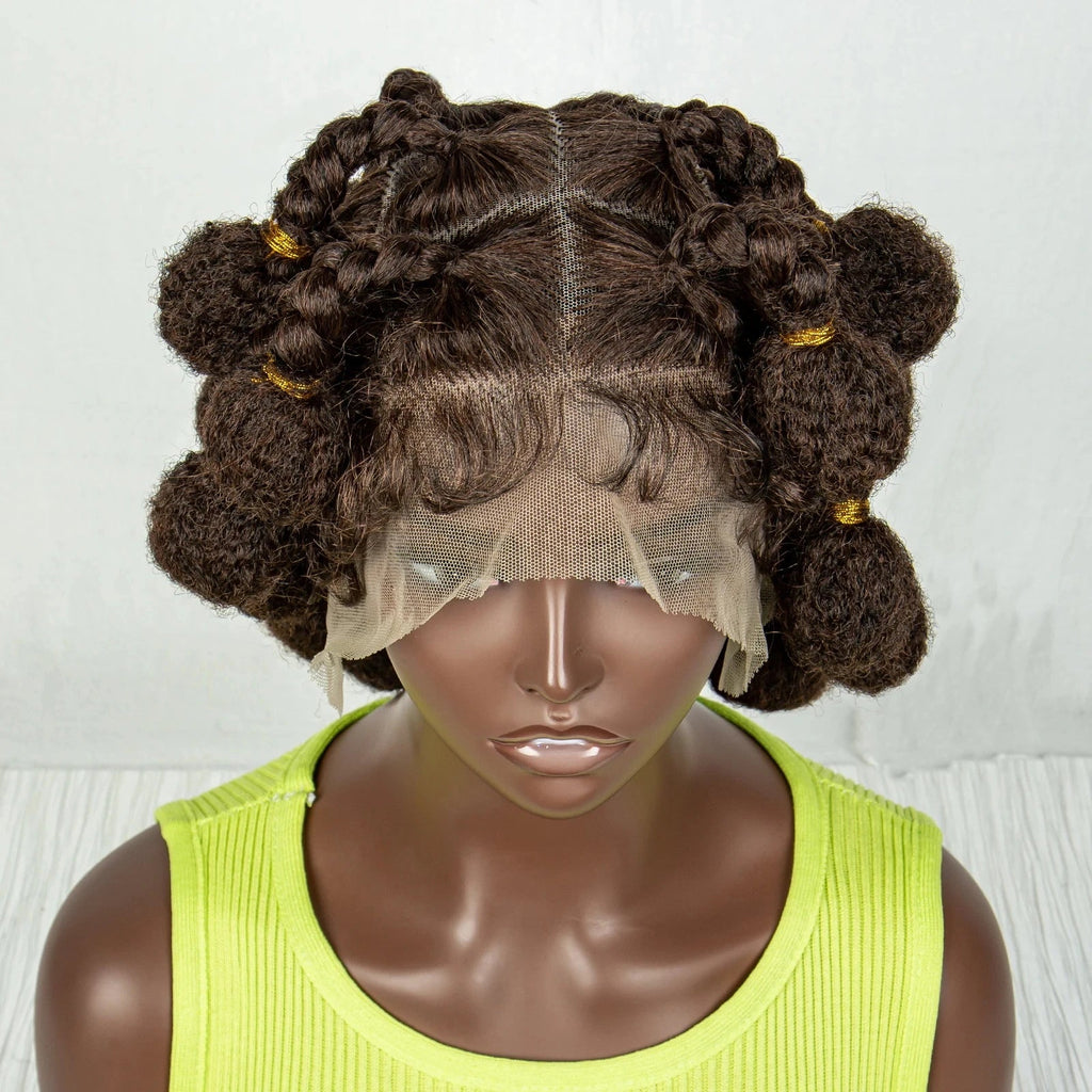 Handmade Bantu Knots Braided Wig | Short Knotless Braids | Full Lace Wig with Baby Hair | Synthetic Braiding Wig for Black Women